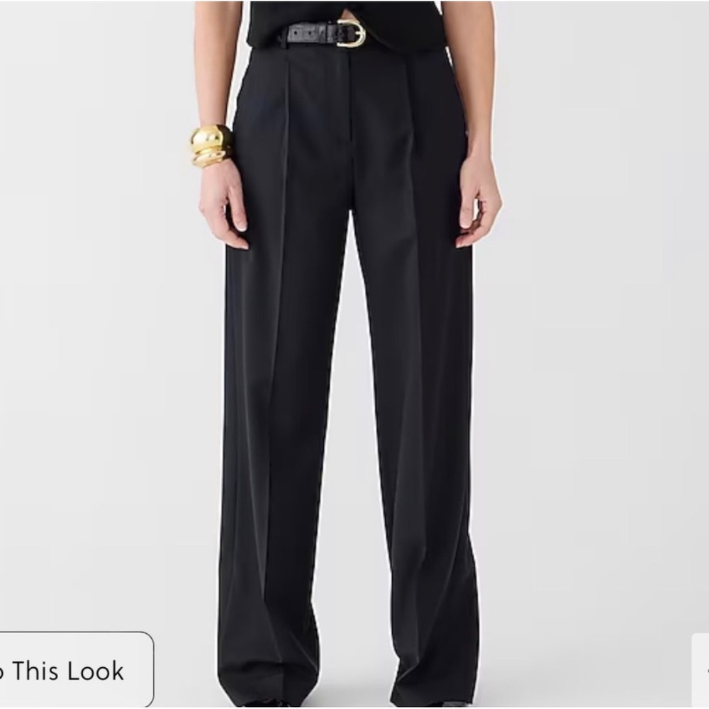 J. Crew Essential Wide Leg Pants in City Twill Black Pleated Trousers - 2